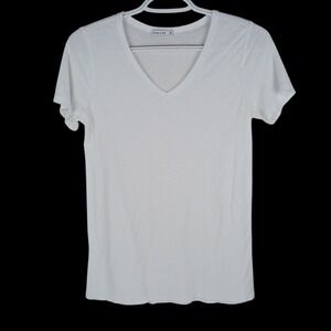 Comune White V-Neck T-Shirt Women Small Short Sleeve Slub Knit Basic Tee